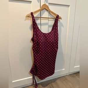 Bloomchic- Polka Dot Ruched Drawstring Side Tankini Top- “Red-Violet”